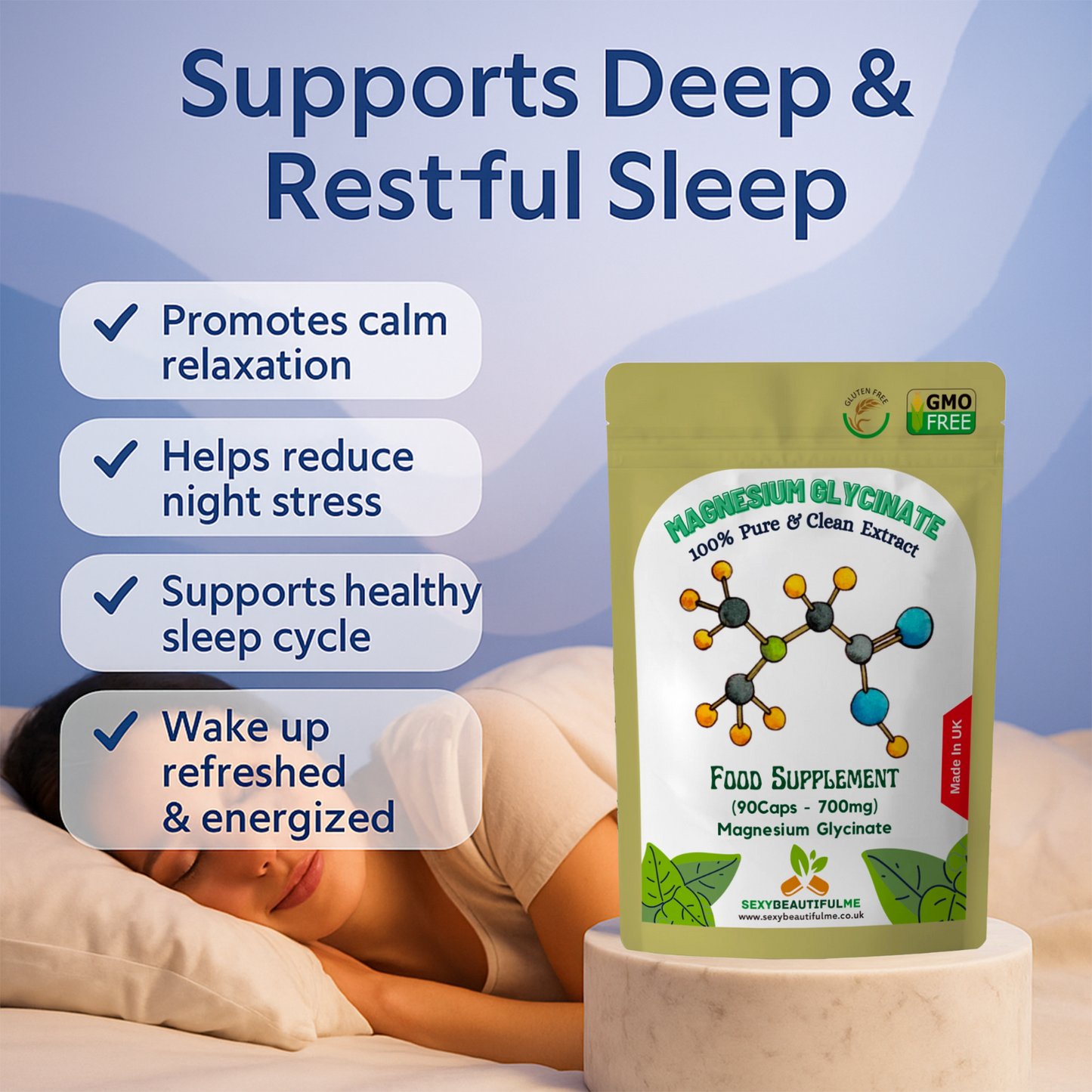 Magnesium Glycinate 700mg – 100% Vegan Capsules for Bone Health & Sleep Support