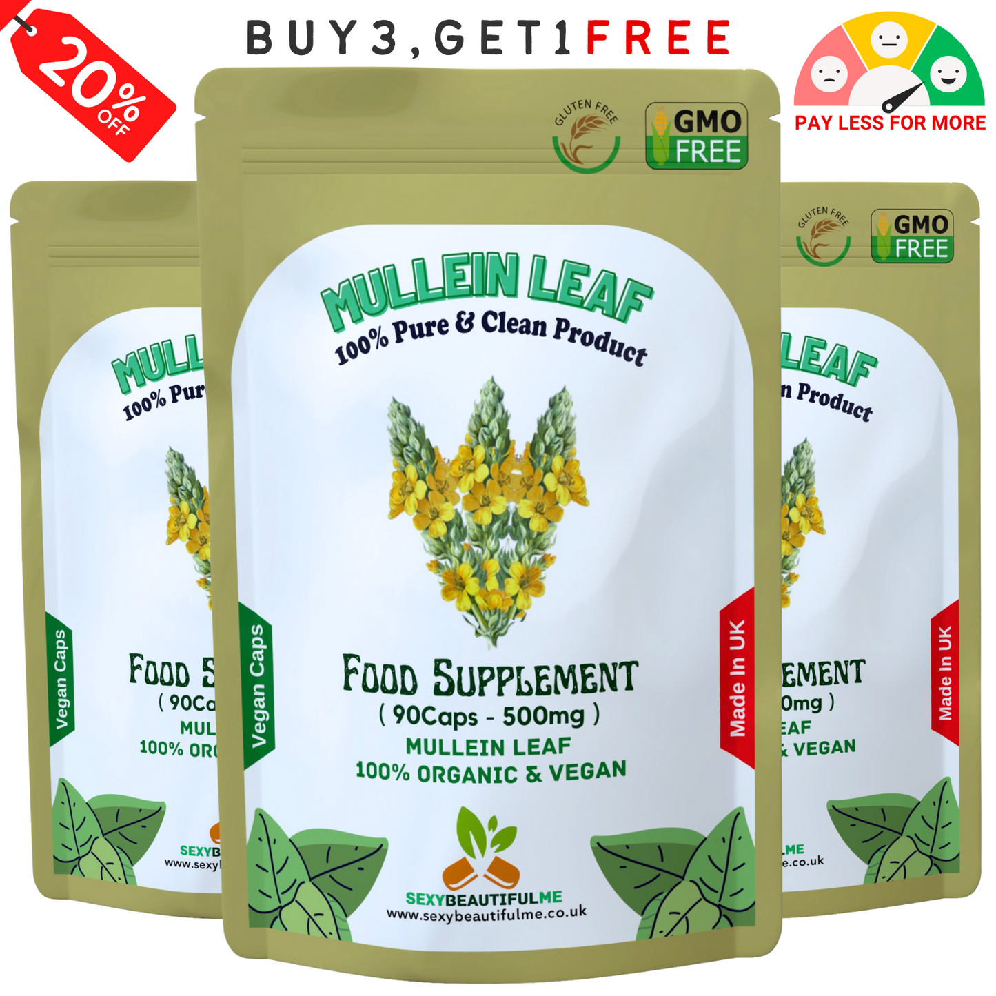 Mullein Leaf Capsule 500mg–High Strength Natural Supplement–Vegan Health Support