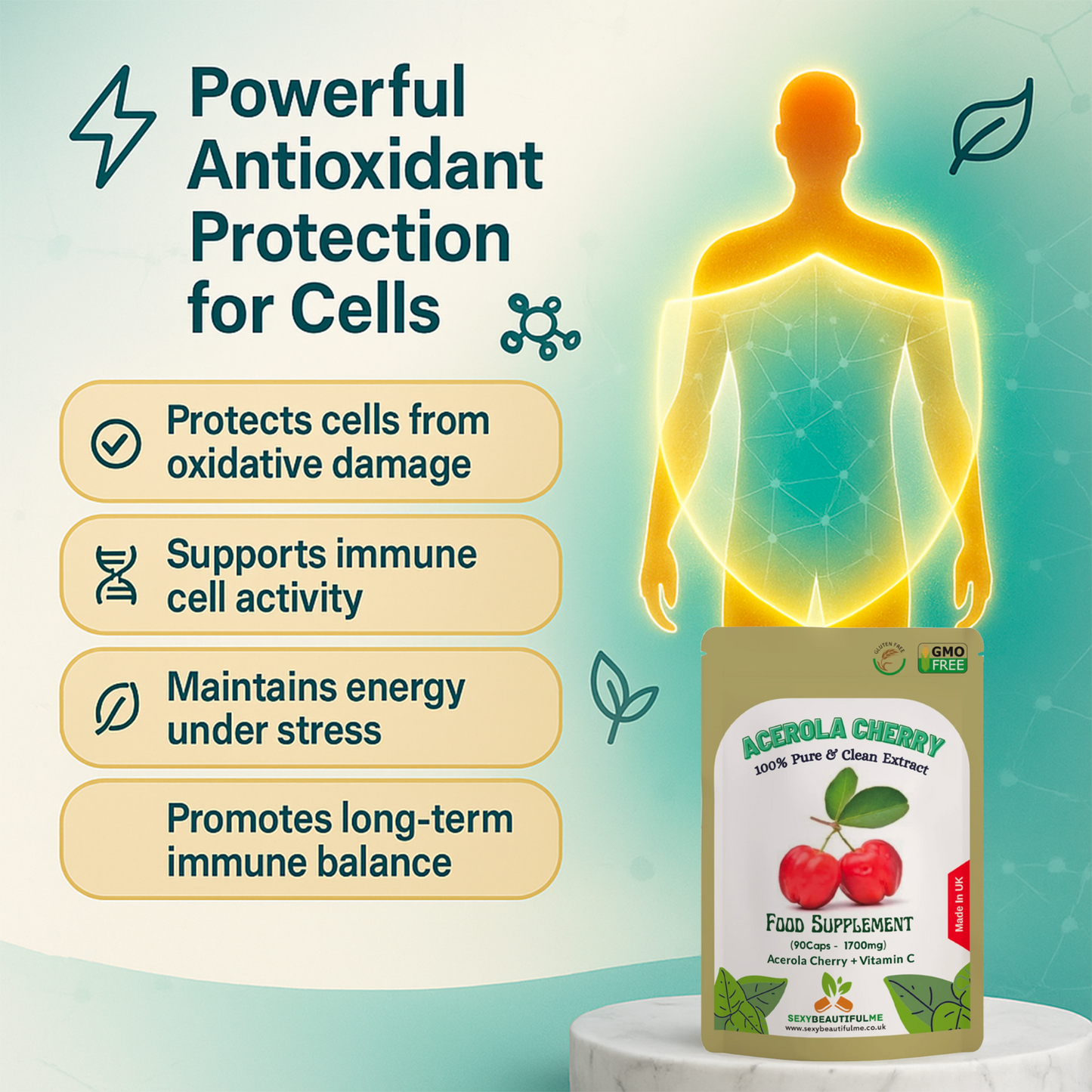 Acerola Cherry Capsules 700mg ( 1000mg Vitamin C)-Immunity & Liver Support