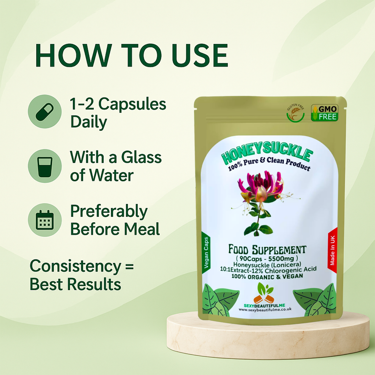 Lonicera Honeysuckle 5500mg–Anti-Inflammatory Capsules with 12% Chlorogenic Acid