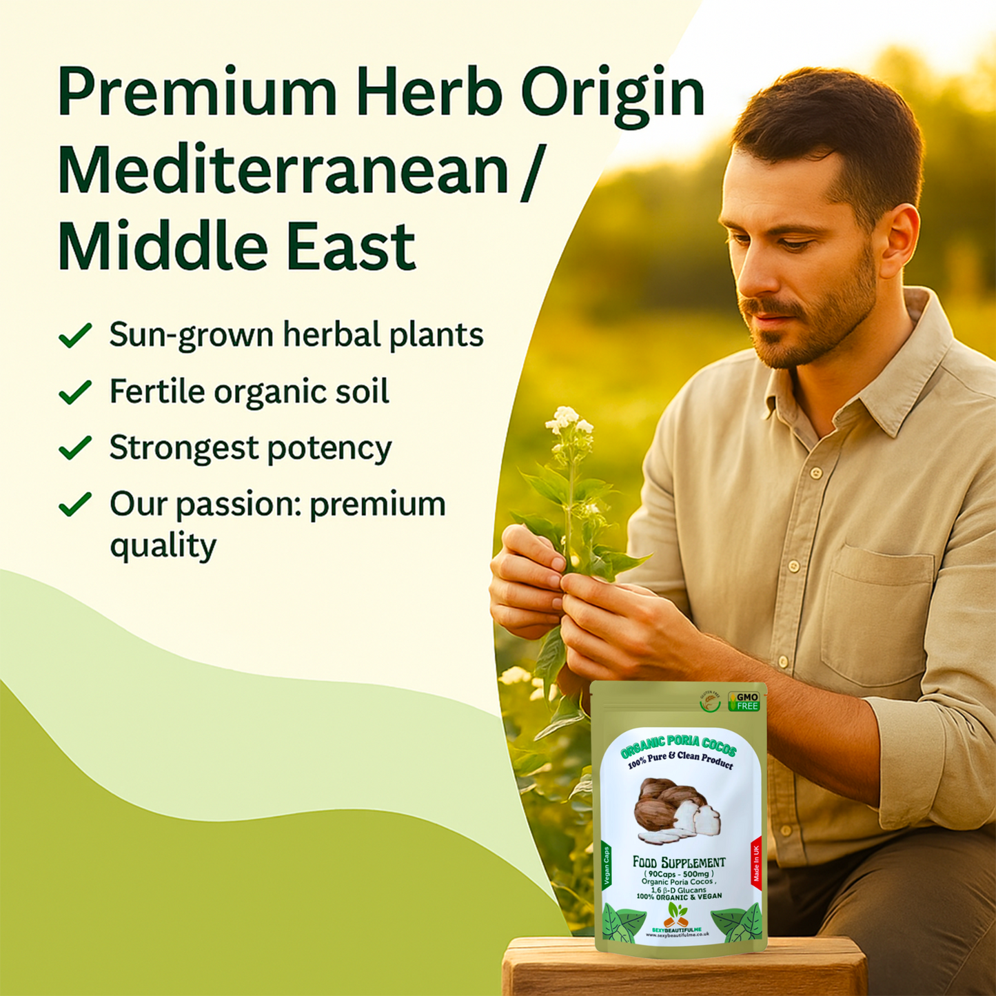 Organic Poria Cocos Mushroom 500 mg Capsules–Fatigue, Tension & Memory Support