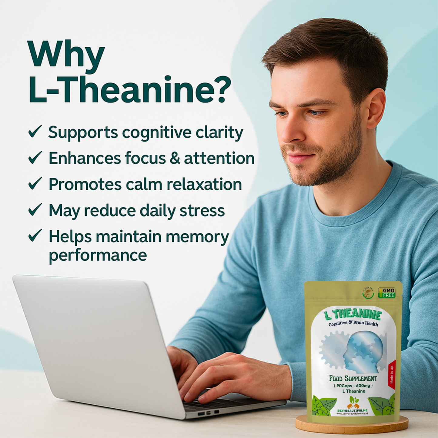 L-Theanine 600mg Capsules–Relaxation, Focus & Stress Support–Cognitive & Memory