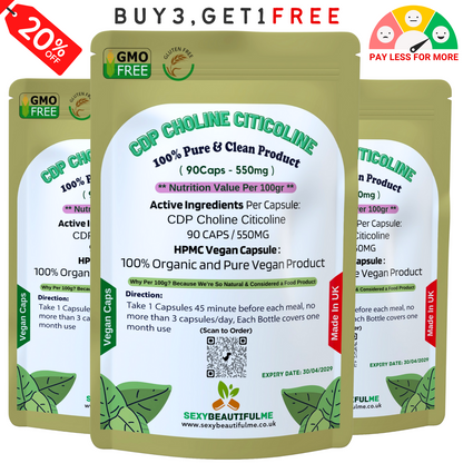CDP Choline Citicoline 550mg Capsules | Natural Vegan Supplement | High Quality