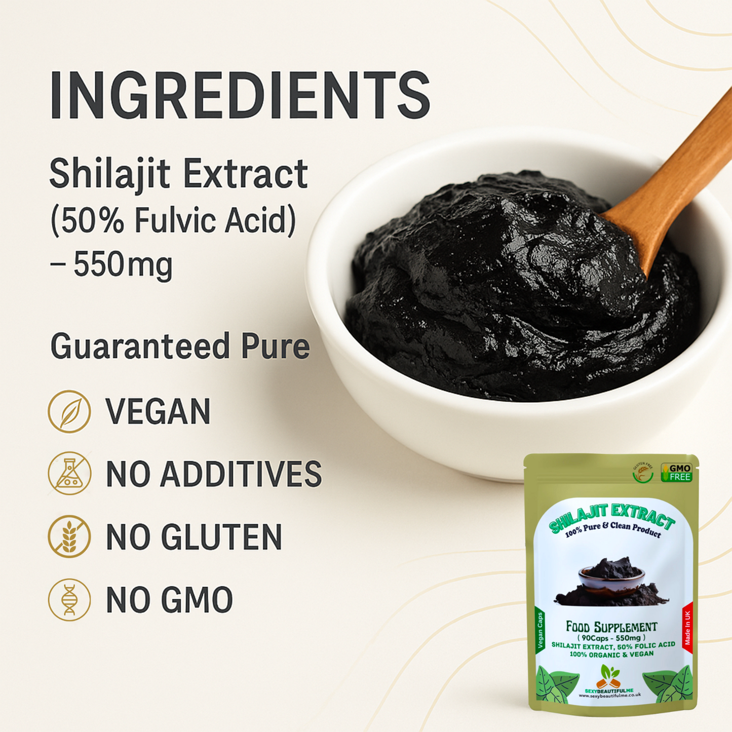 Himalayan Shilajit 550mg–100% Organic Extract–50% Fulvic Acid–Premium Strength