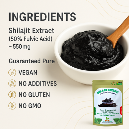 Himalayan Shilajit 550mg–100% Organic Extract–50% Fulvic Acid–Premium Strength