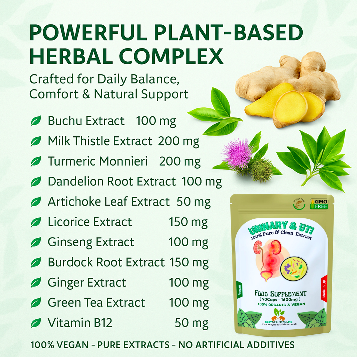 Urinary & UTI Complex 1600mg Capsule | Relief Support | 100%Vegan-Bladder Health