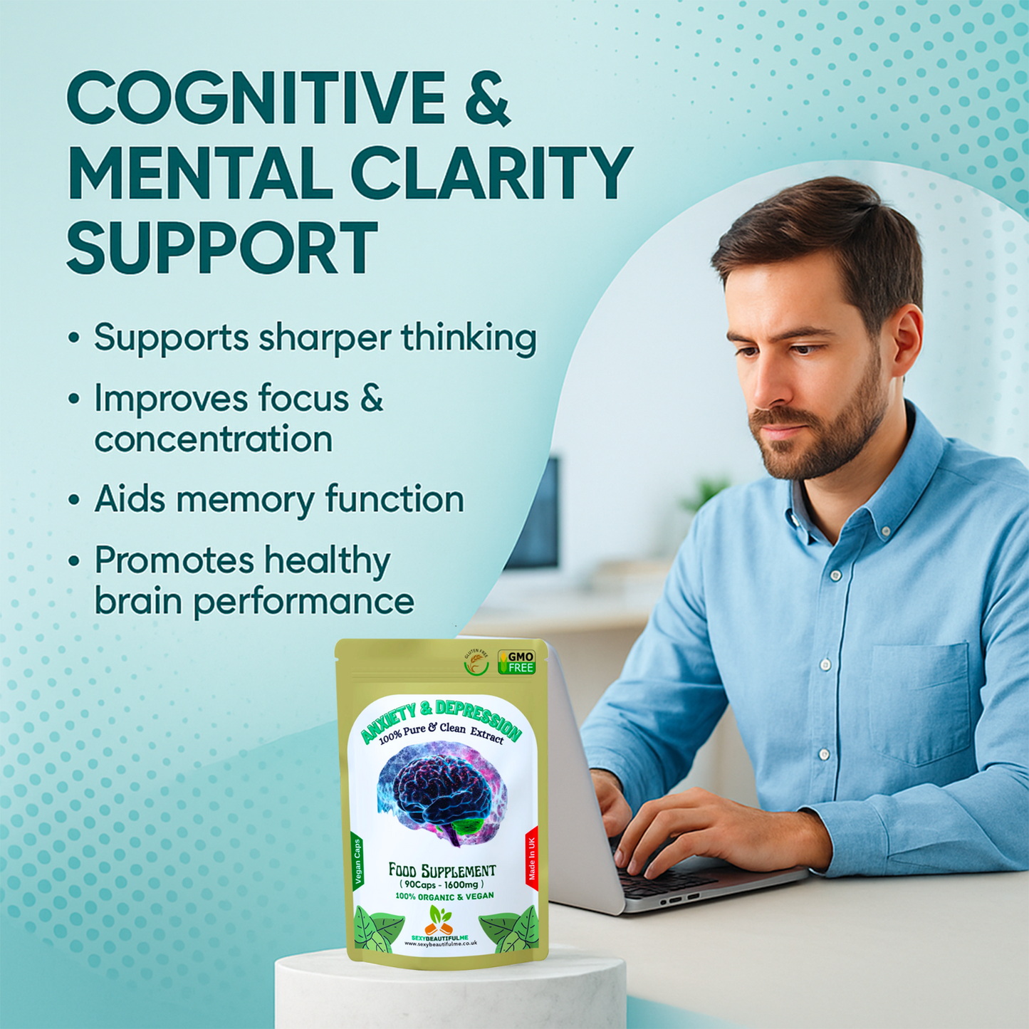 Anxiety & Stress Formula 1600mg –Calm Mood & Mental Clarity– 100% Vegan Capsules