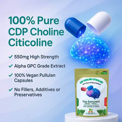CDP Choline Citicoline 550mg Capsules | Natural Vegan Supplement | High Quality
