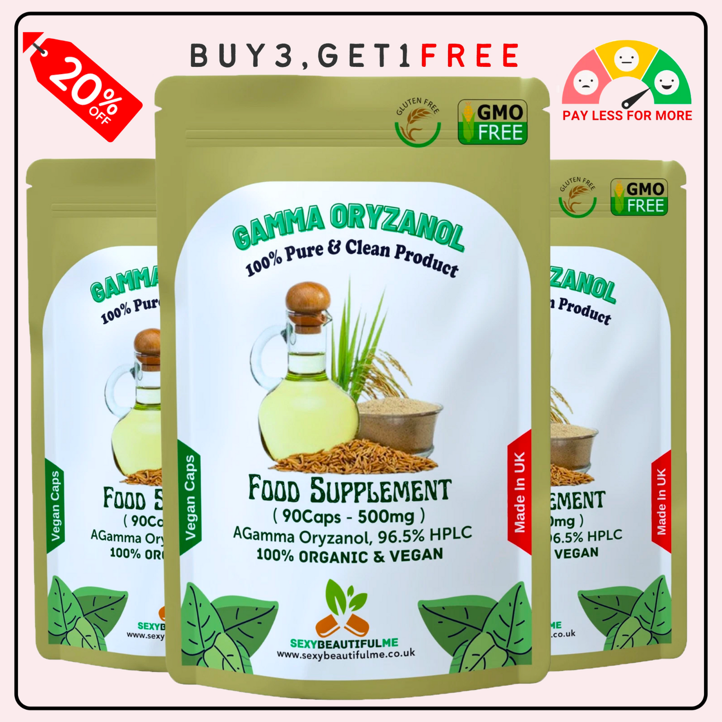 Gamma Oryzanol 500mg | 96.5% Pure HPLC | Muscle, Athletic & Cholesterol Health