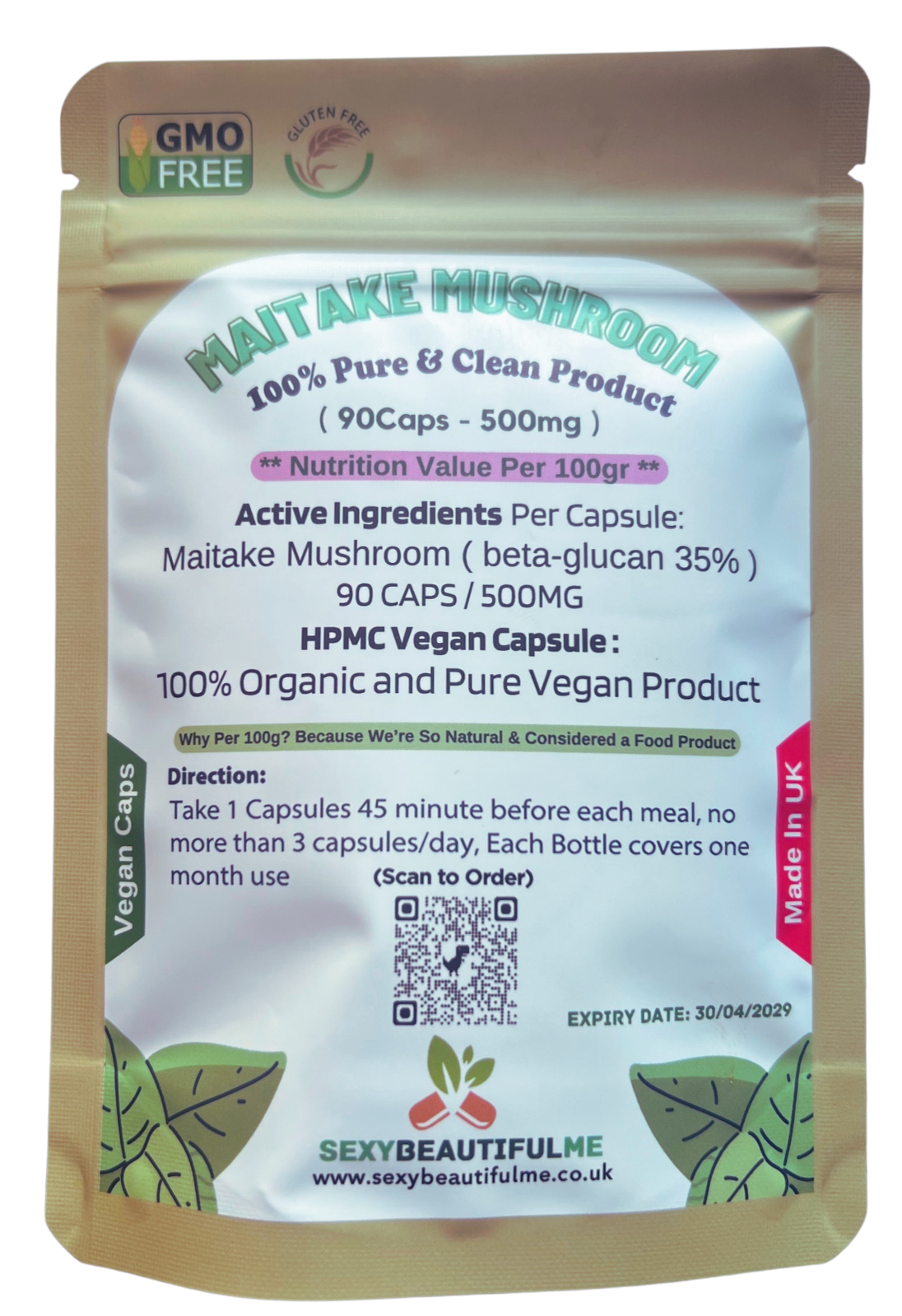 MAITAKE MUSHROOM 500mg Capsules (30% β-Glucan) Vegan & Effective, Strong Product