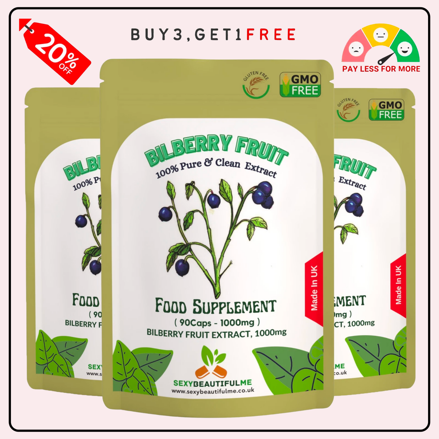 Bilberry Extract Capsules, 1000mg-Vegan Capsule- 100% Natural & Strong