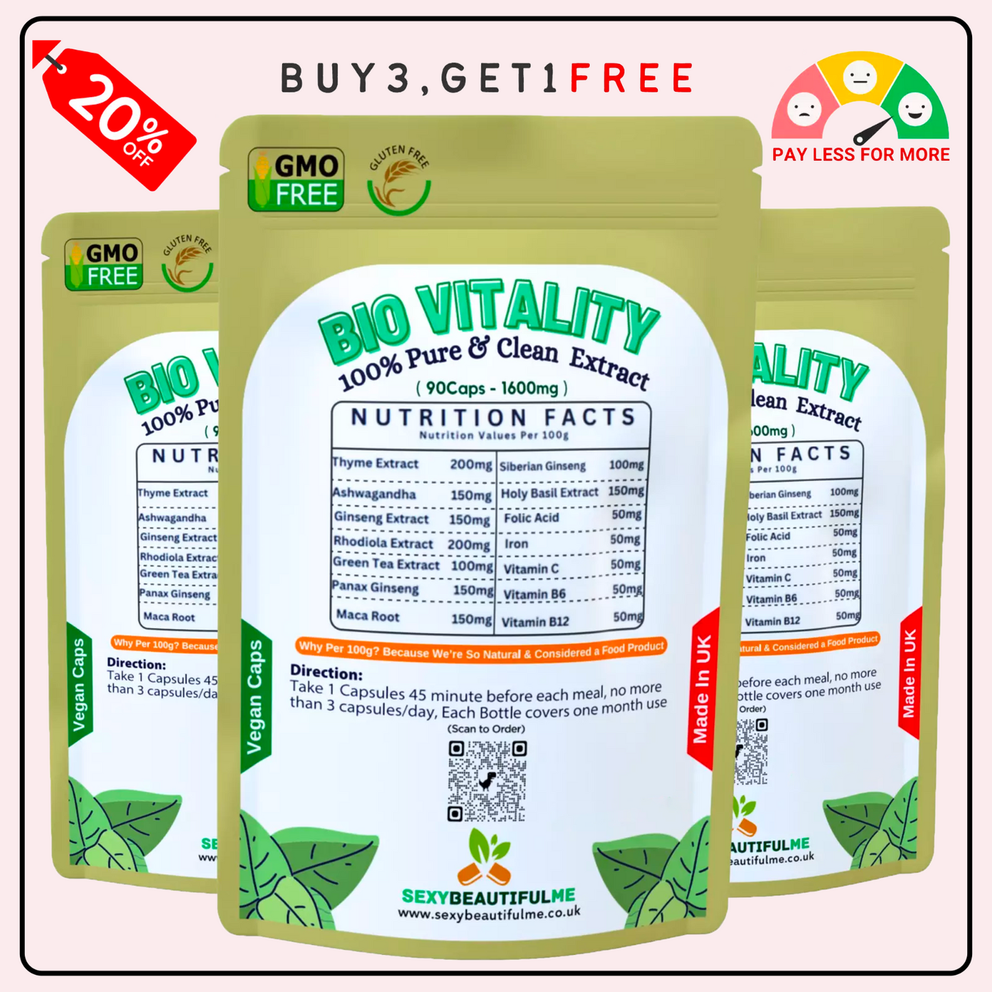 Bio Vitality Complex Caps 1600mg-Brain Health,Memory Support, Anti-Ageing-Vegan