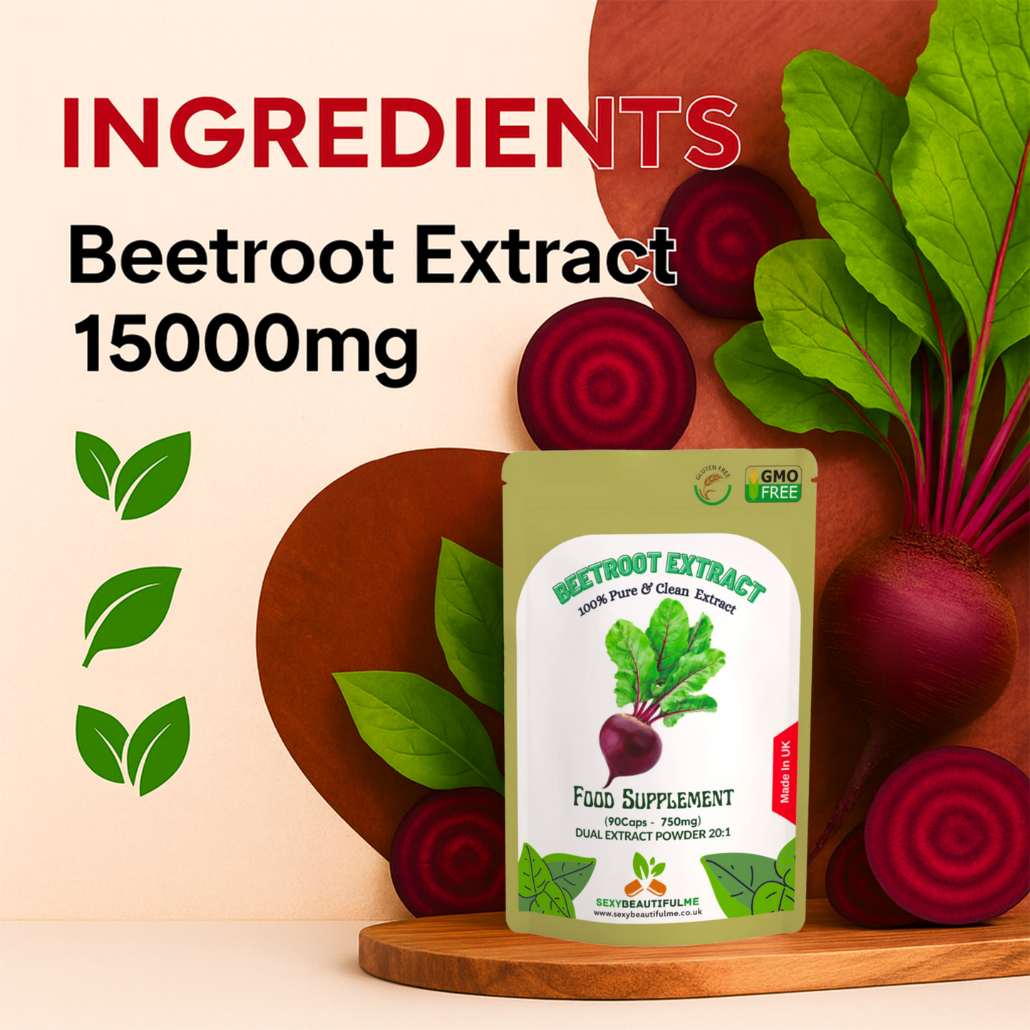 Beetroot Extract Capsule 750mg–20:1 Extract-Heart &Cholesterol Support-100%Vegan