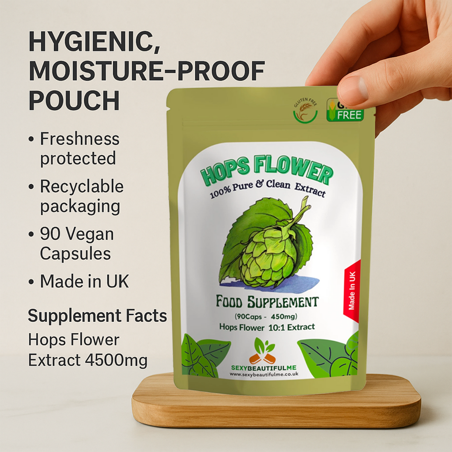 Hops Flower Extract Capsule 4500mg–Sleep Support, Mood Balance&Immunty-100%Vegan