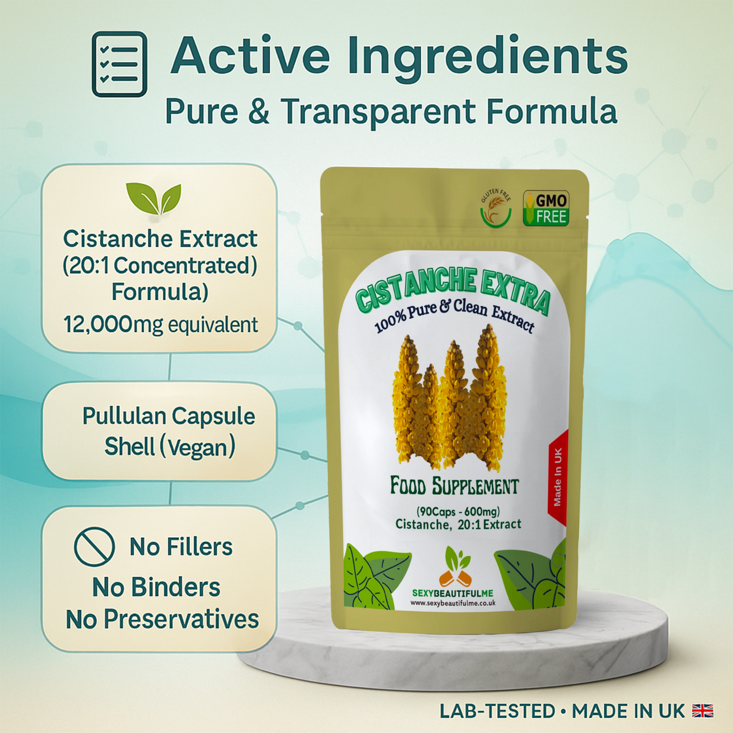 Cistanche Extract 12,000mg Capsules, Antioxidant, Brain Support, Muscle Growth