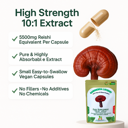 Reishi Mushroom 5500mg Capsules (Ganoderma Lucidum) – Strong & Effective – Vegan