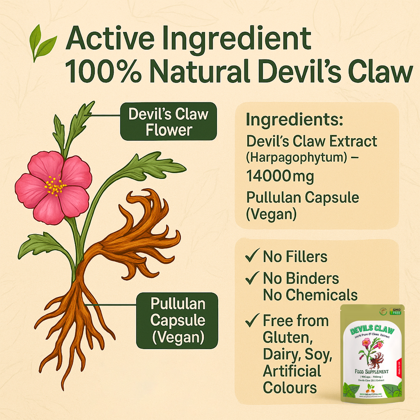 Devils Claw Capsules 14000mg Natural 700mg 20:1 Strong Effective Best Capsules