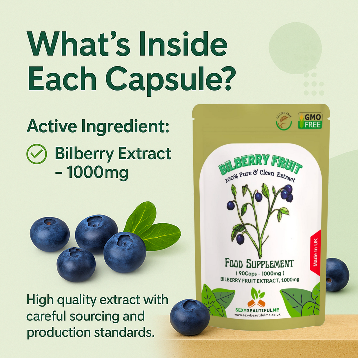Bilberry Extract Capsules, 1000mg-Vegan Capsule- 100% Natural & Strong