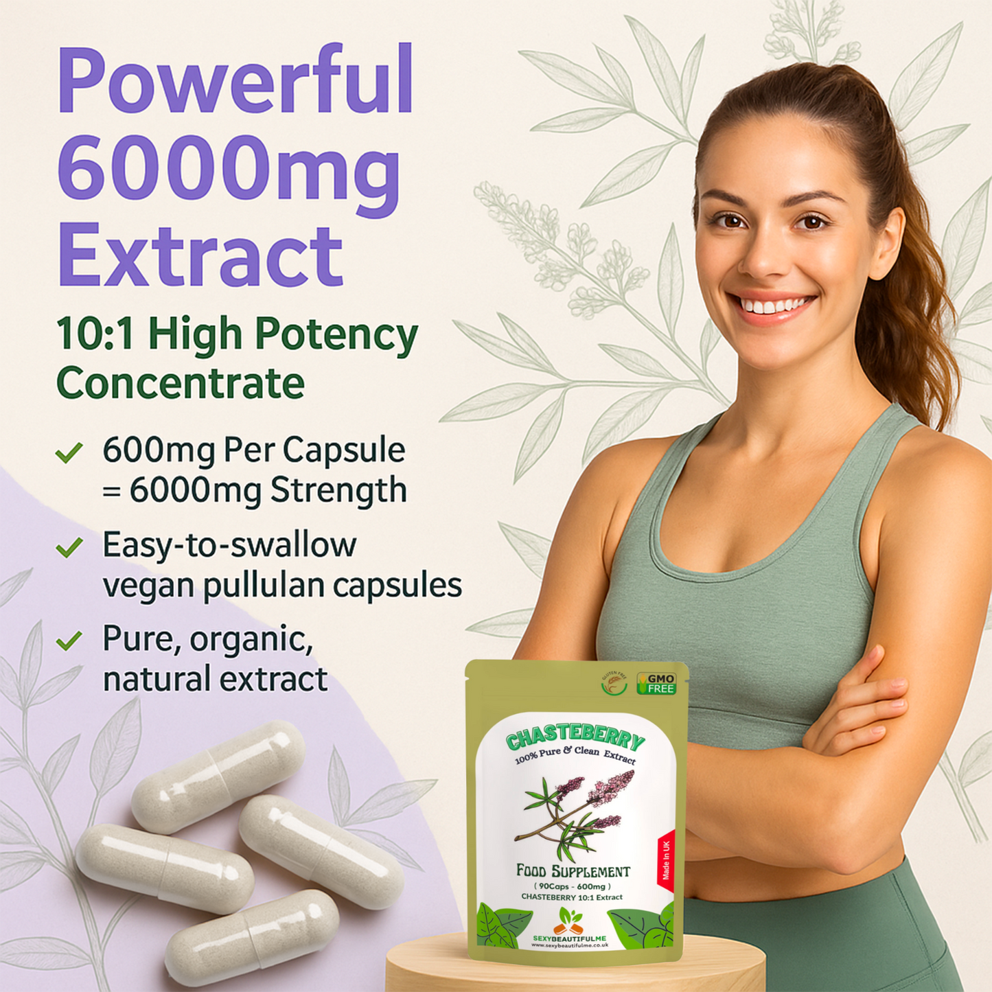 Vitex Fruit Capsules 6000mg (Chasteberry Fruit)-(Agnus Castus) Women's Health