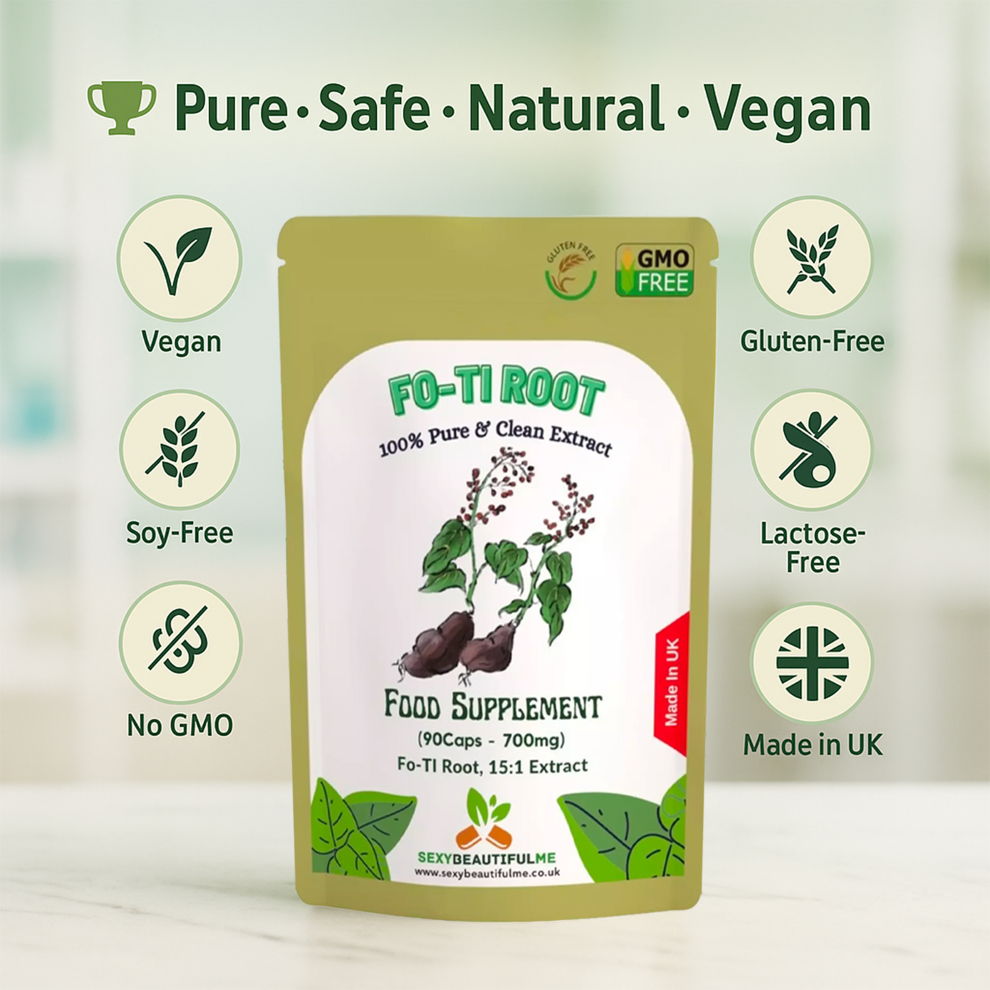 Natural Fo-Ti (He Shou Wu) Capsules 15:1 Extract – 10,500mg – Supports Hair Grow