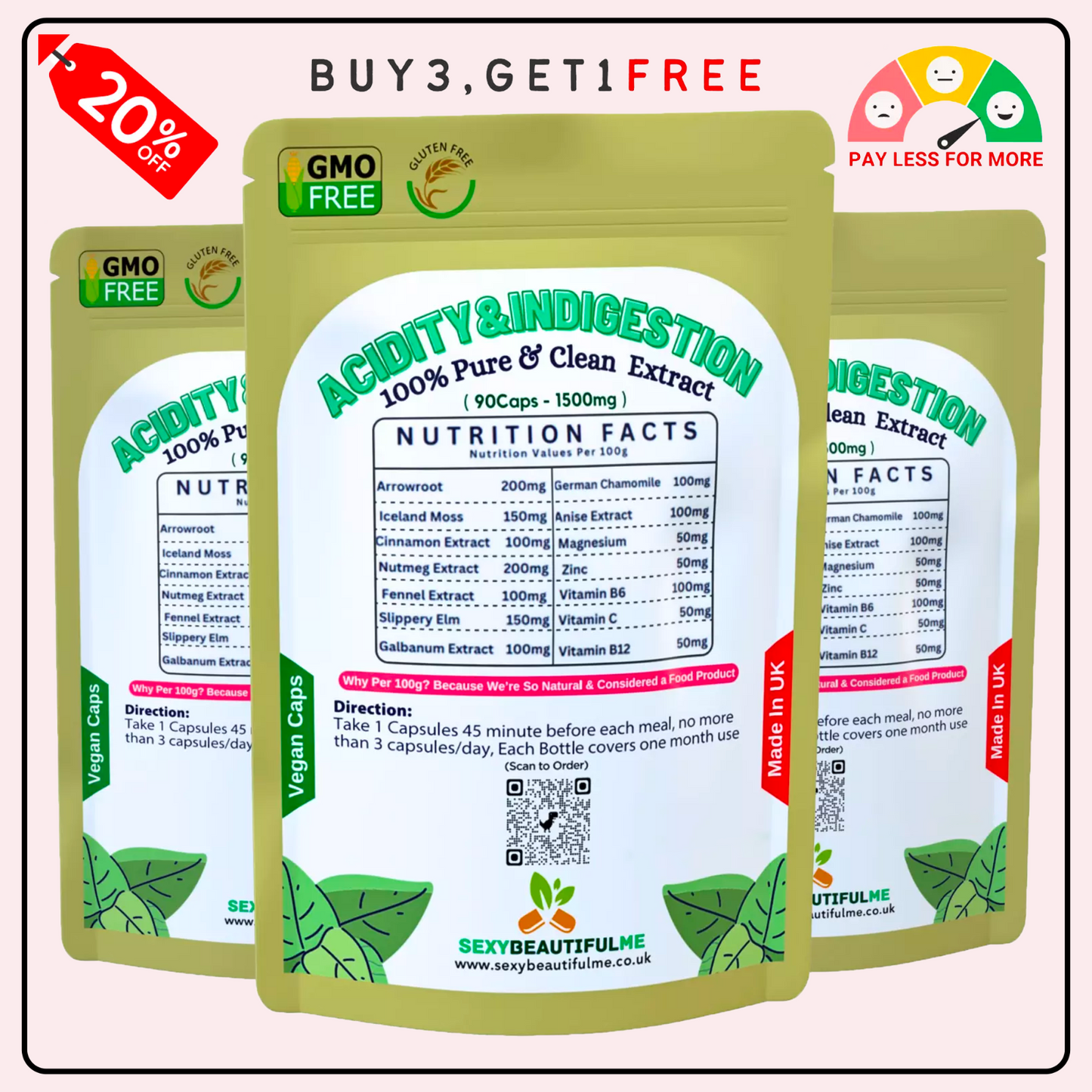 Acidity & Indigestion Complex Caps 1500mg–acidity &Reflux Relief – Vegan Product