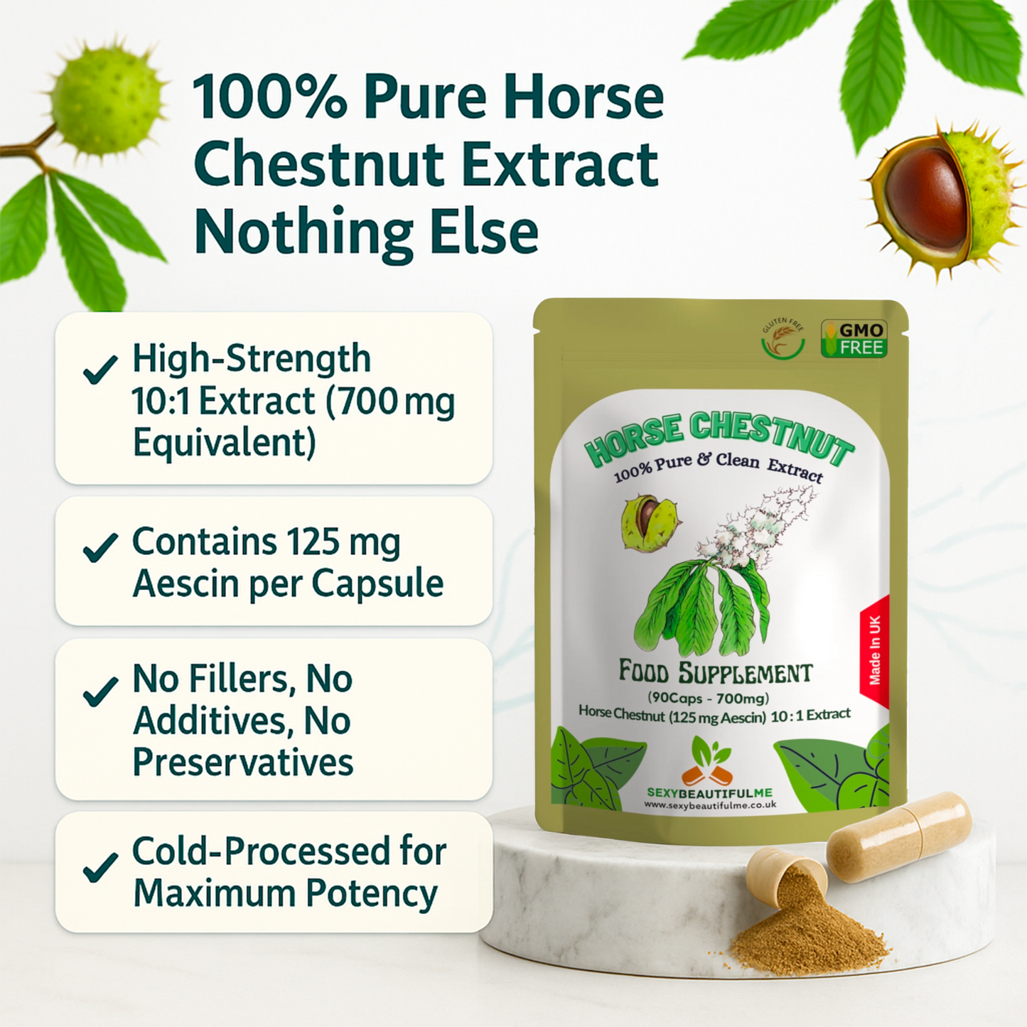 Horse Chestnut Extract Capsules 7000mg ( 125mg Aescin ) Anti-Inflammatory