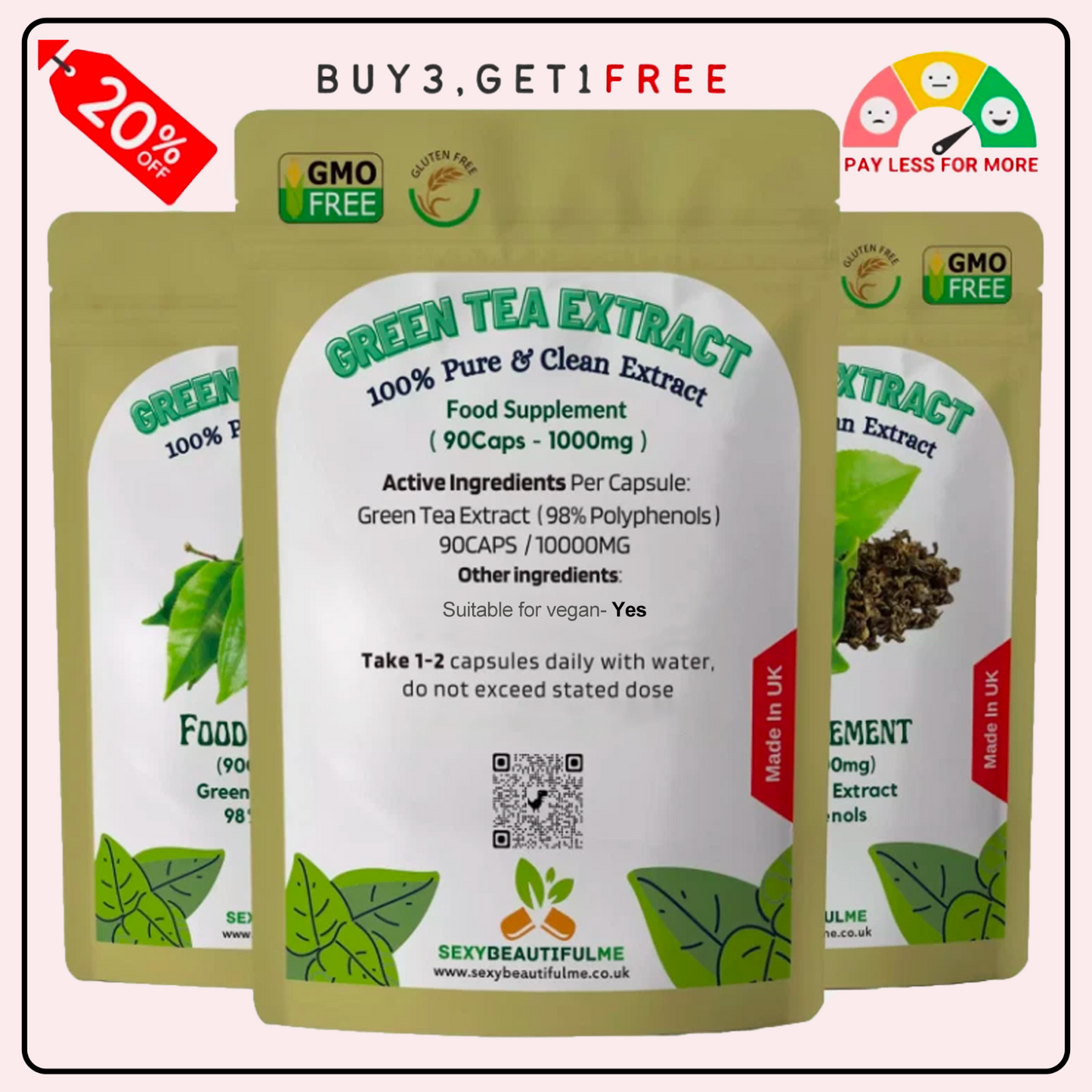 Green Tea Extract Capsules 10,000mg–Antioxidant, Metabolic & Wellness-100%Vegan