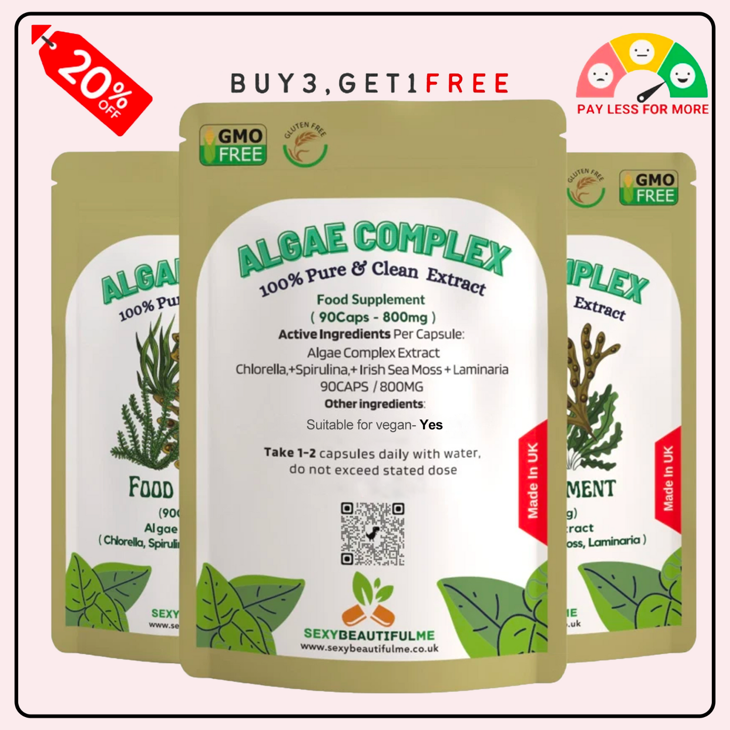 Algae Complex Capsules 800mg-(Quercetin &Bromelain)-Bodybuilding & Brain Support