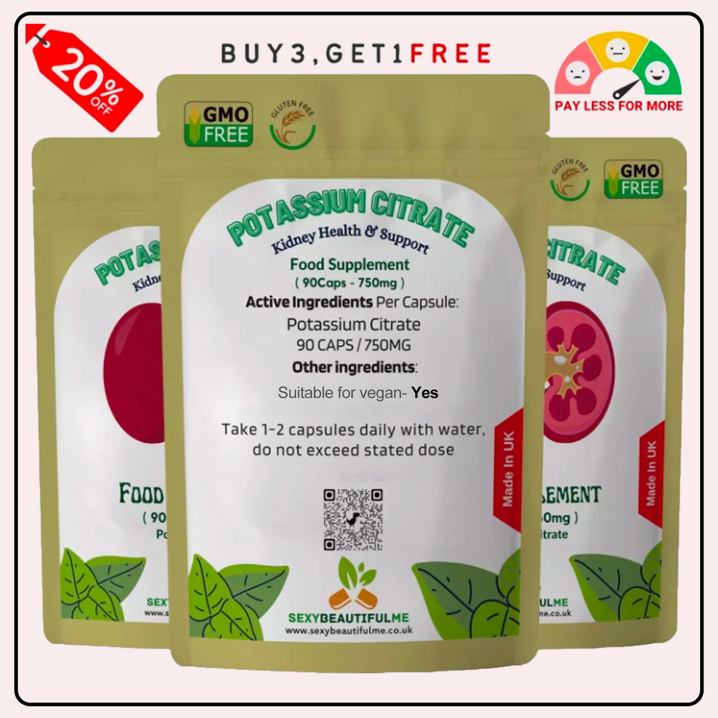Potassium Citrate Capsules, 750mg-Kidney Health, Muscle Health & Blood Health