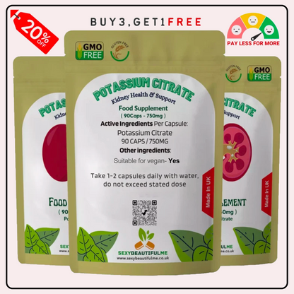 Potassium Citrate Capsules, 750mg-Kidney Health, Muscle Health & Blood Health