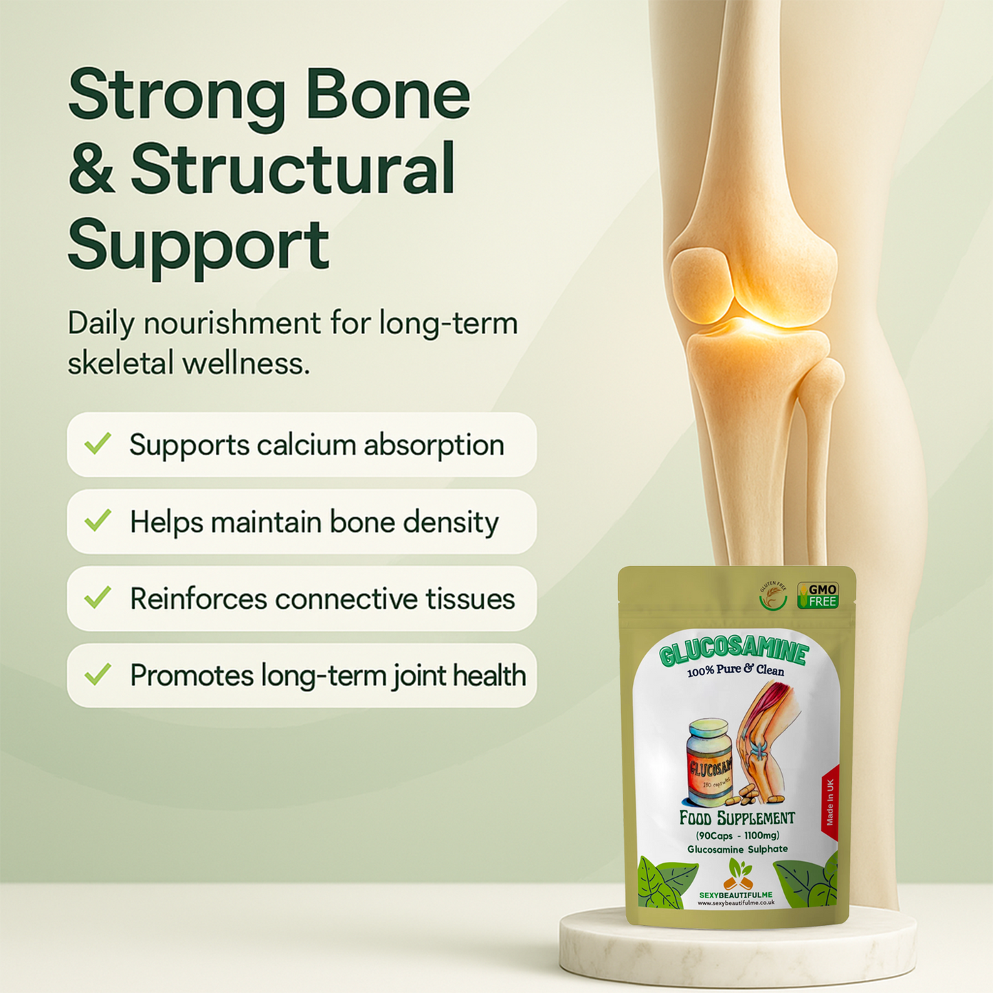 Glucosamine 2KCl 1100mg Capsules–100% Vegan Joint & Arthritis Support Supplement