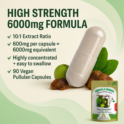 '' Triphala+Guggul '' 6000mg Capsule–Weight Control, Detox&Cholesterol-100%Vegan
