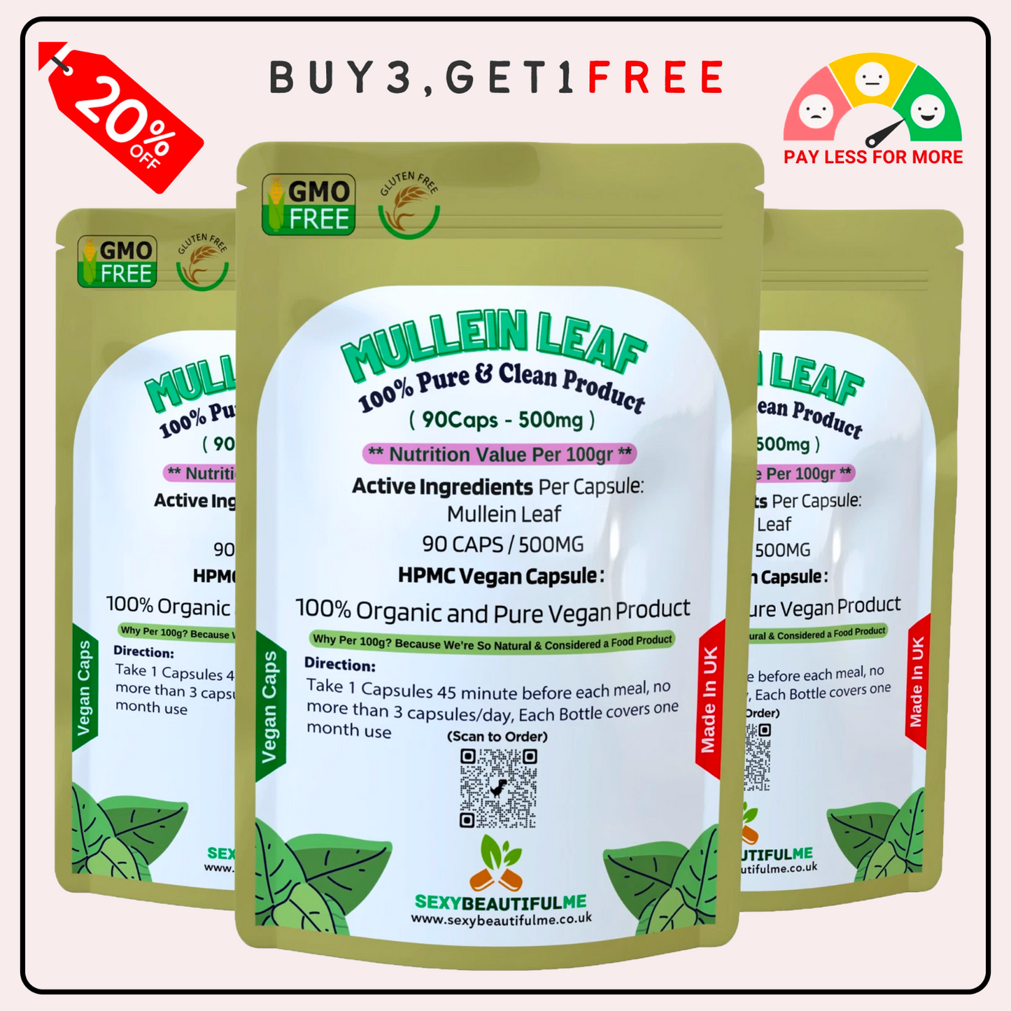 Mullein Leaf Capsule 500mg–High Strength Natural Supplement–Vegan Health Support