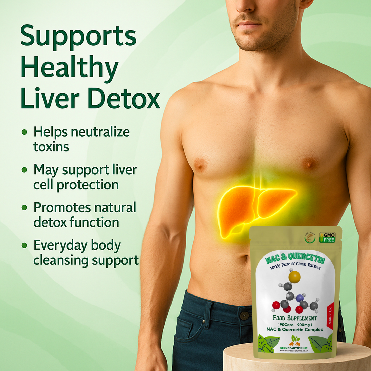 NAC Quercetin 900mg Capsules – Lung, Liver & Immune Health, Vitamin C 50mg