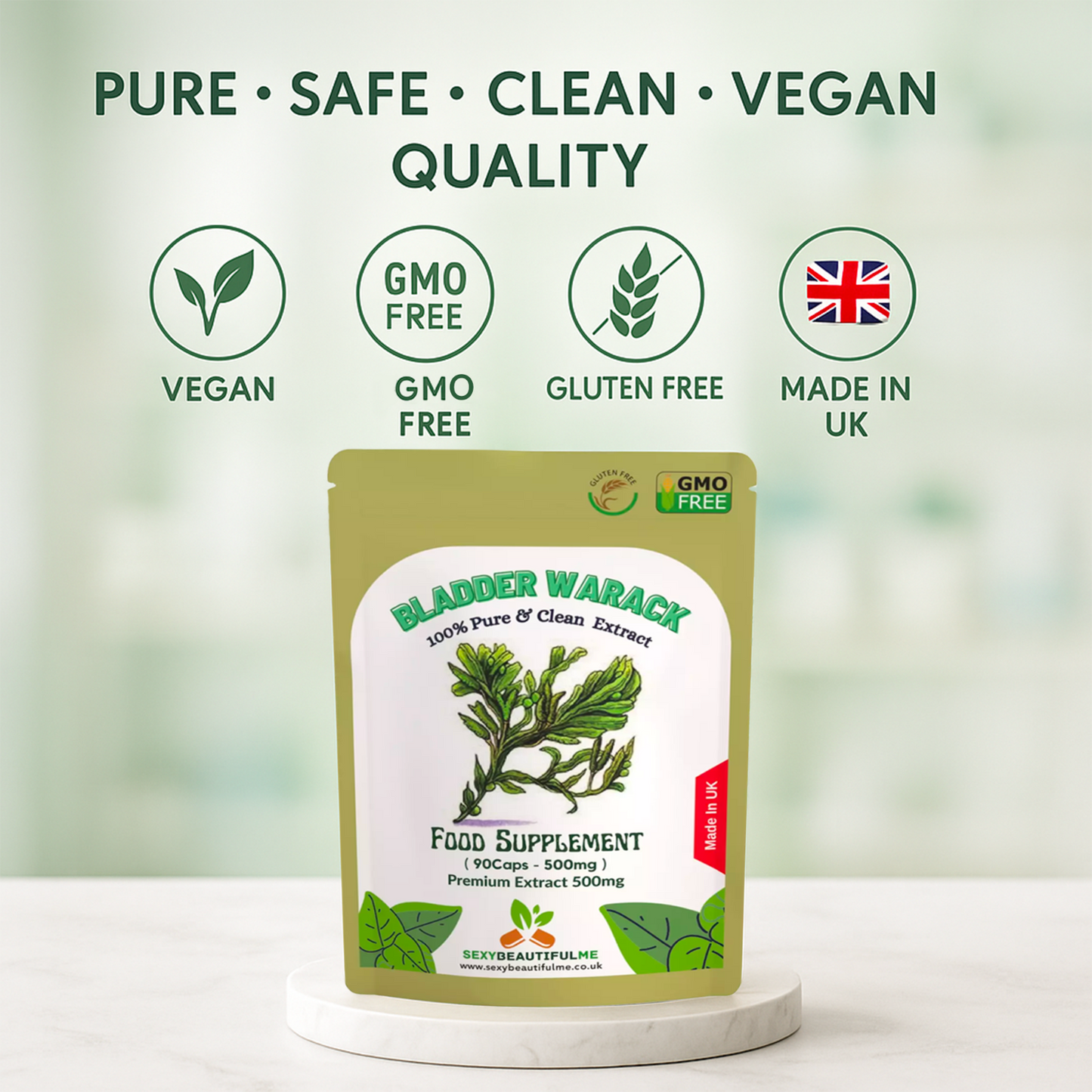 Sea Kelp (Bladderwrack Extract) Capsules 500mg–100% Natural–High Strength–Vegan