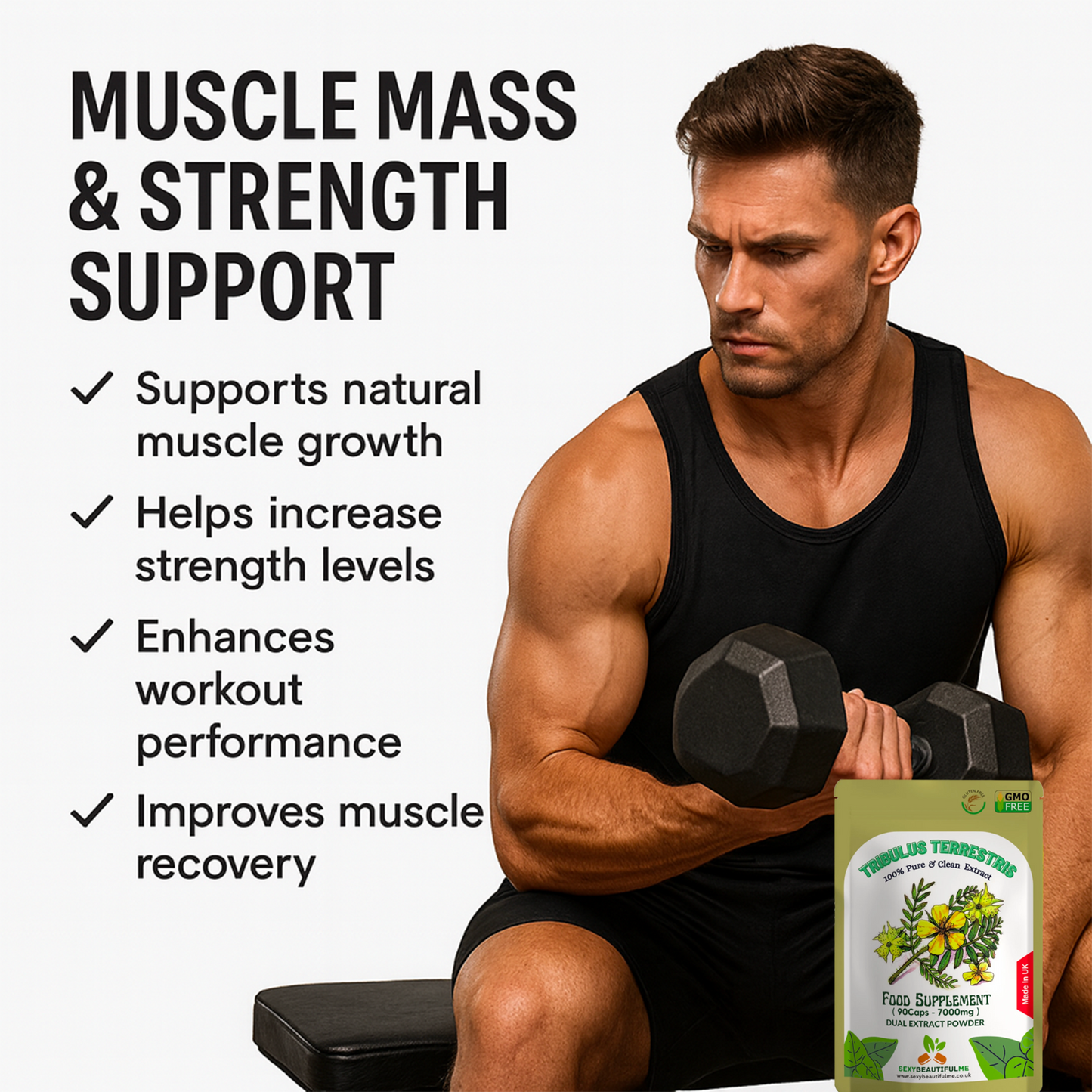 Tribulus Capsules 7000mg–Testosterone, Strength& Male Wellness–2:1 Extract-Vegan
