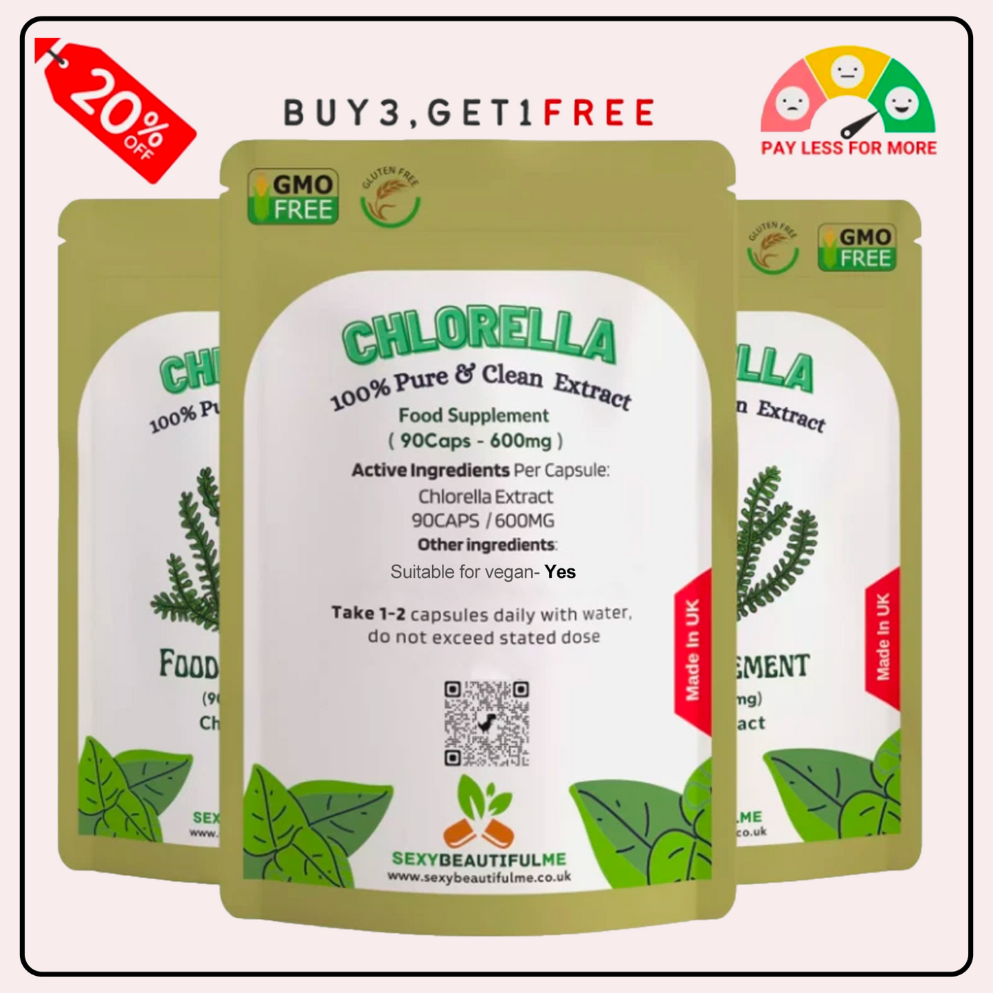 Chlorella Capsules | 600mg Super Greens | Natural & Strong Immune Support-Vegan