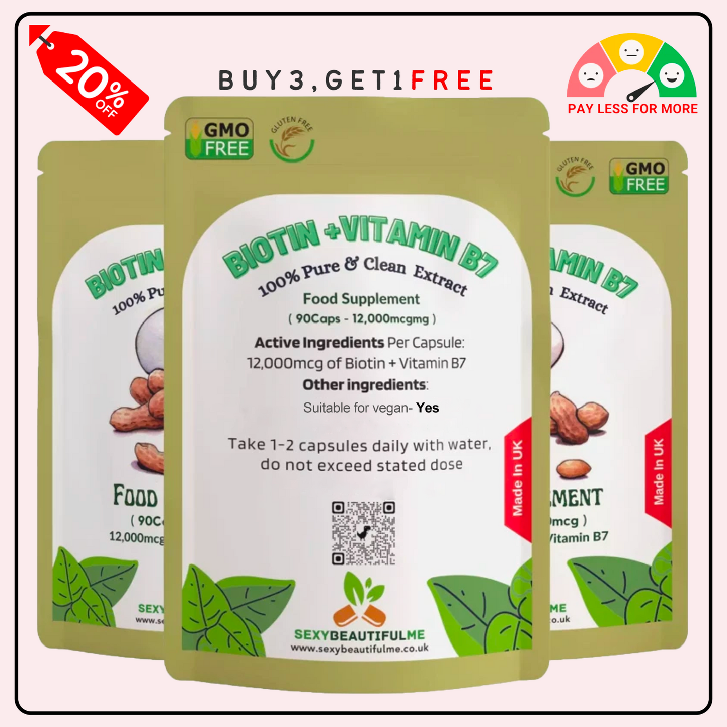 BIOTIN 12,000mcg +Vitamin B7 Capsules. MAX STRENGTH. HEALTHY HAIR, SKIN&NAIL