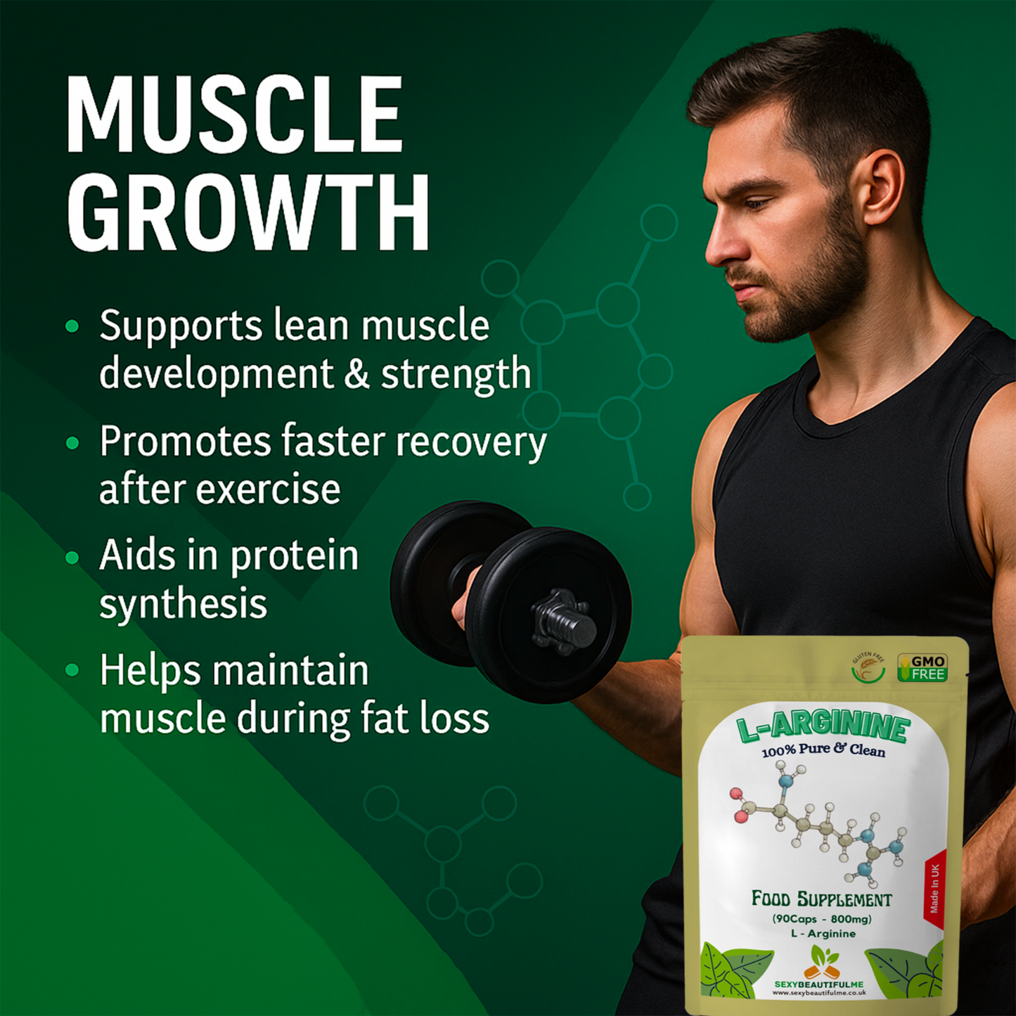 L-Arginine 800mg | Muscle &Workout Support | Natural Energy &Recovery | Veg Caps