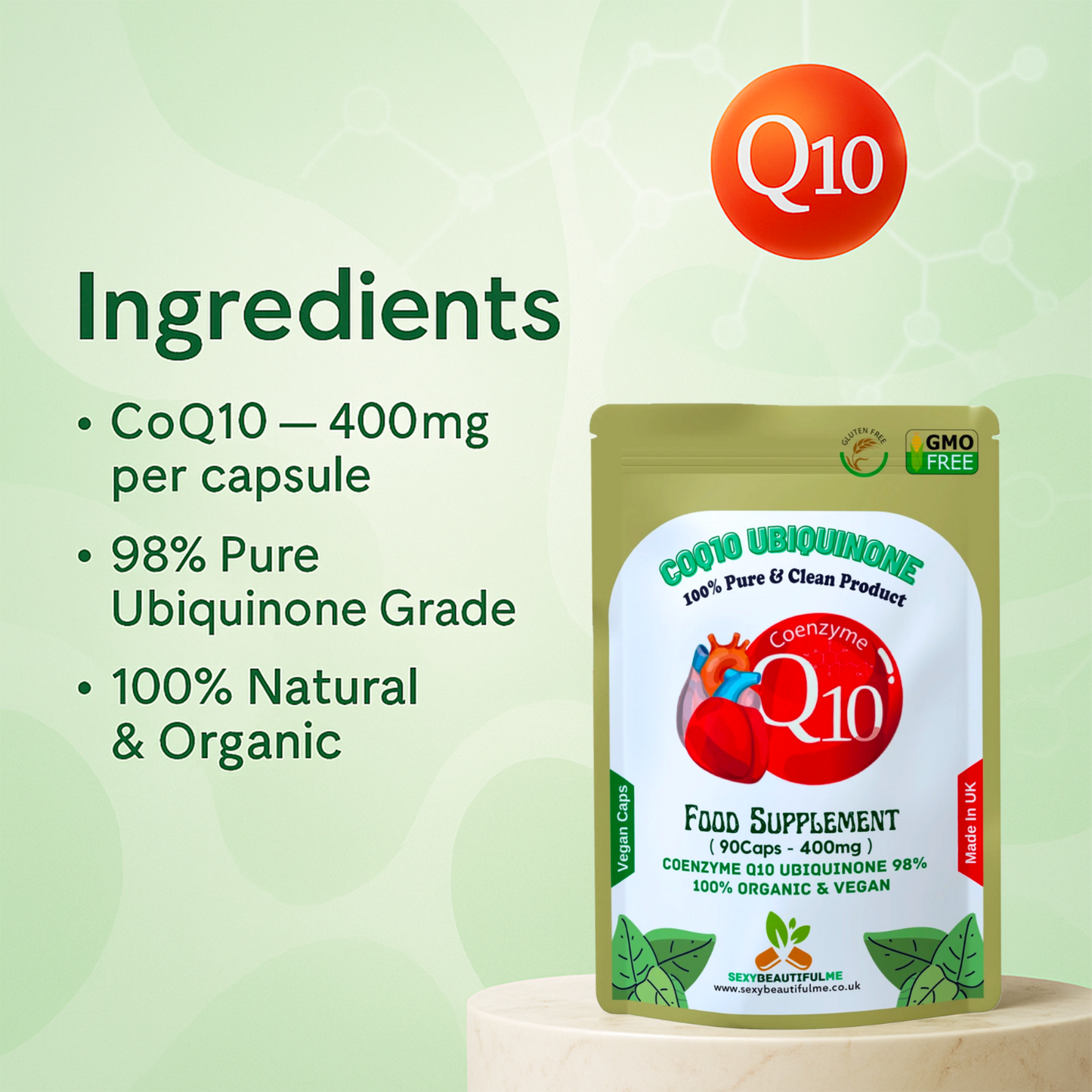 Co Enzyme Q10 Capsules 400mg–High Absorption 98% Ubiquinone–Pure & Natural CoQ10