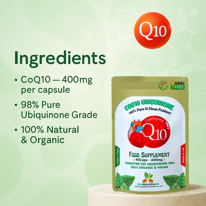 Co Enzyme Q10 Capsules 400mg–High Absorption 98% Ubiquinone–Pure & Natural CoQ10