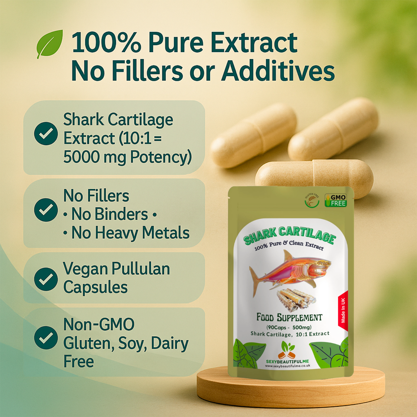 Shark Cartilage Capsules, 5000mg-Immunity, Anti-Inflammatory &Joint Health