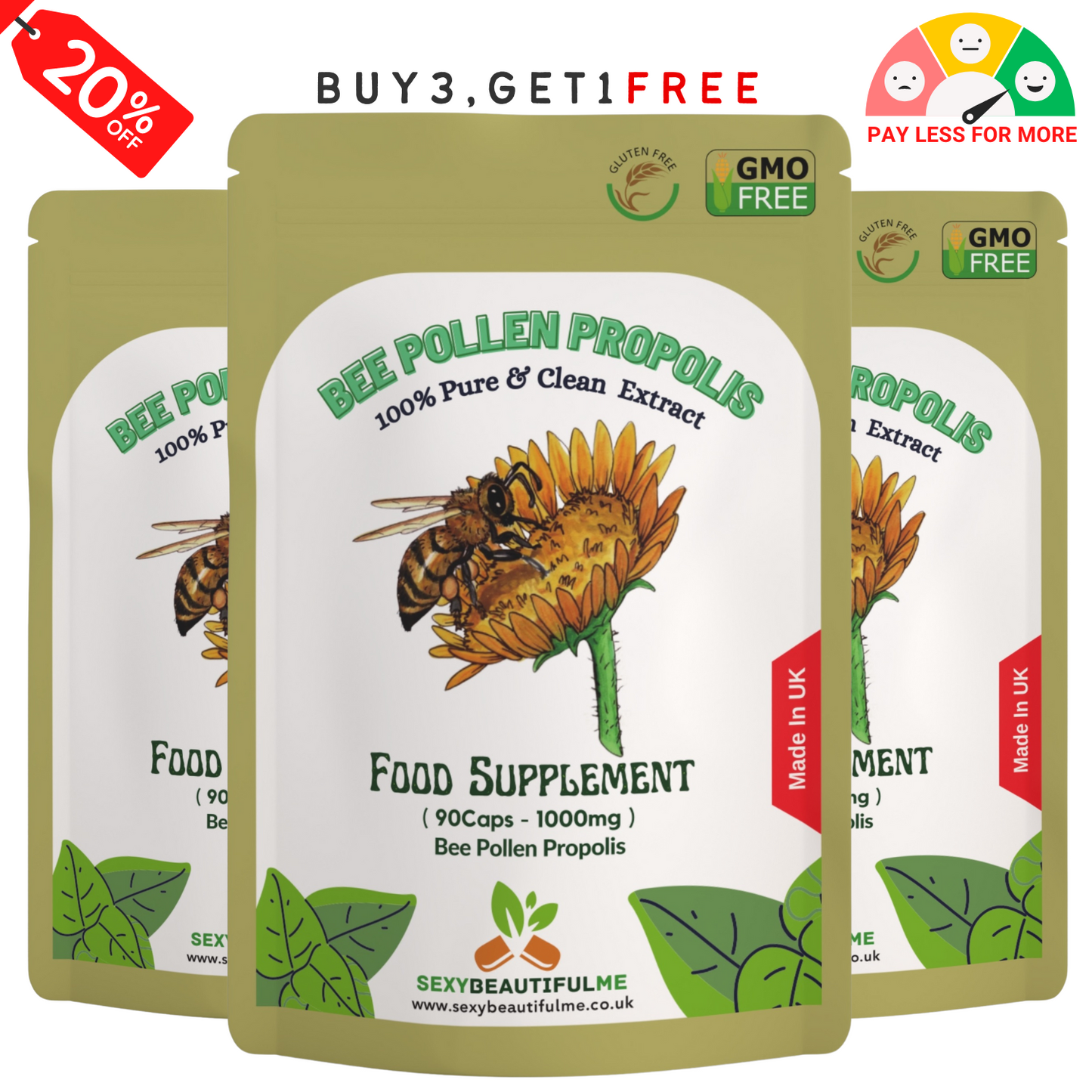 Bee Pollen Propolis Capsules 1000mg-Anti-Inflammatory, Antioxidant, Boost Energy