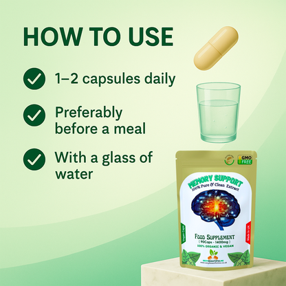 Memory Support Caps 1400mg– Memory, Concentration & Brain Function Support-Vegan