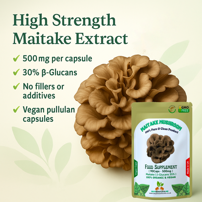 MAITAKE MUSHROOM 500mg Capsules (30% β-Glucan) Vegan & Effective, Strong Product