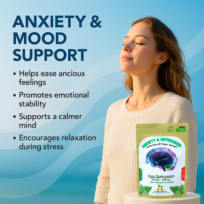 Anxiety & Stress Formula 1600mg –Calm Mood & Mental Clarity– 100% Vegan Capsules