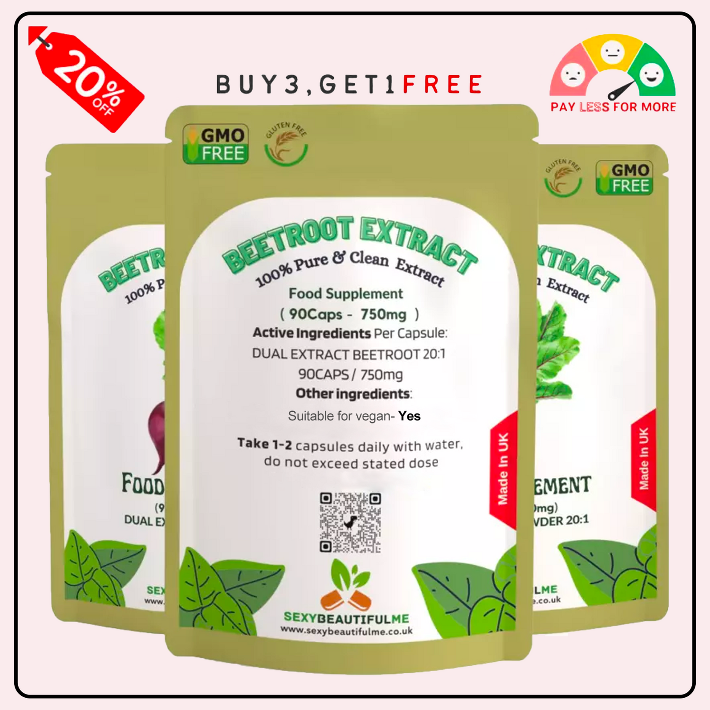 Beetroot Extract Capsule 750mg–20:1 Extract-Heart &Cholesterol Support-100%Vegan