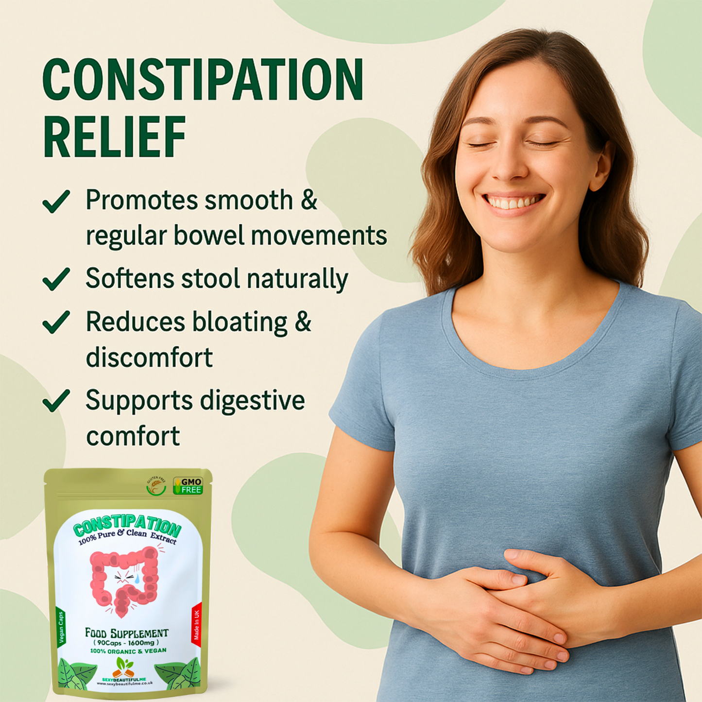Constipation Support Caps 1600mg- Constipation Relief, Stimulate Bowel-Vegan