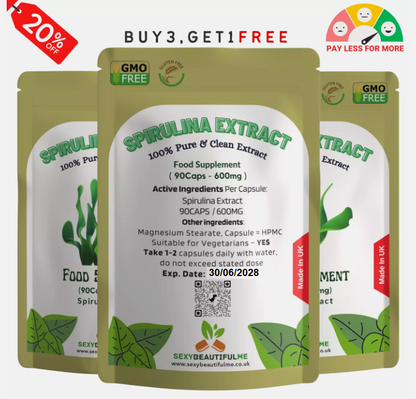 Spirulina Extract Capsules 600mg–Immune System & Detox Support–100%Natural Vegan