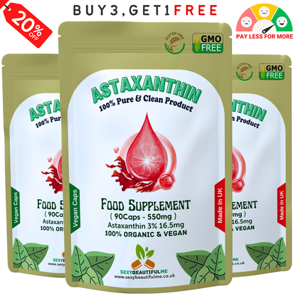 Astaxanthin 550mg , 3%, 16.5mg Clean Astaxanthin Veg Capsules 100% Natural Algae